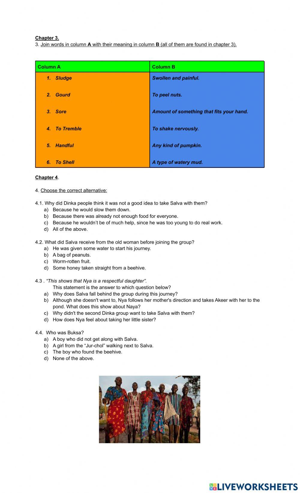 Reading Comp: -A LONG WALK TO WATER-