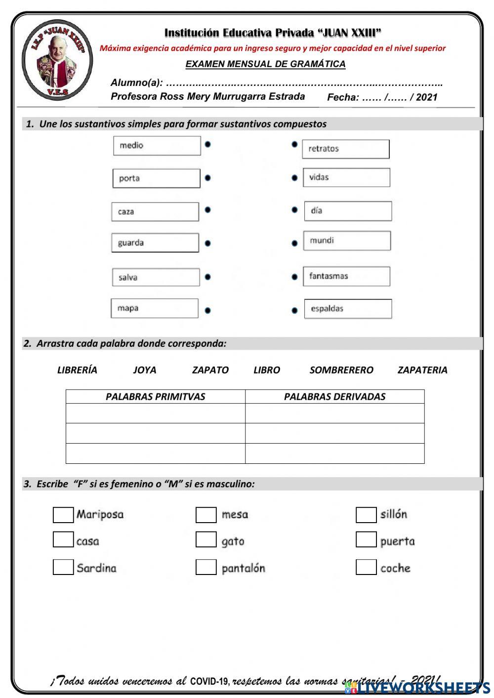 EXAMEN DE GRAMÁTICA