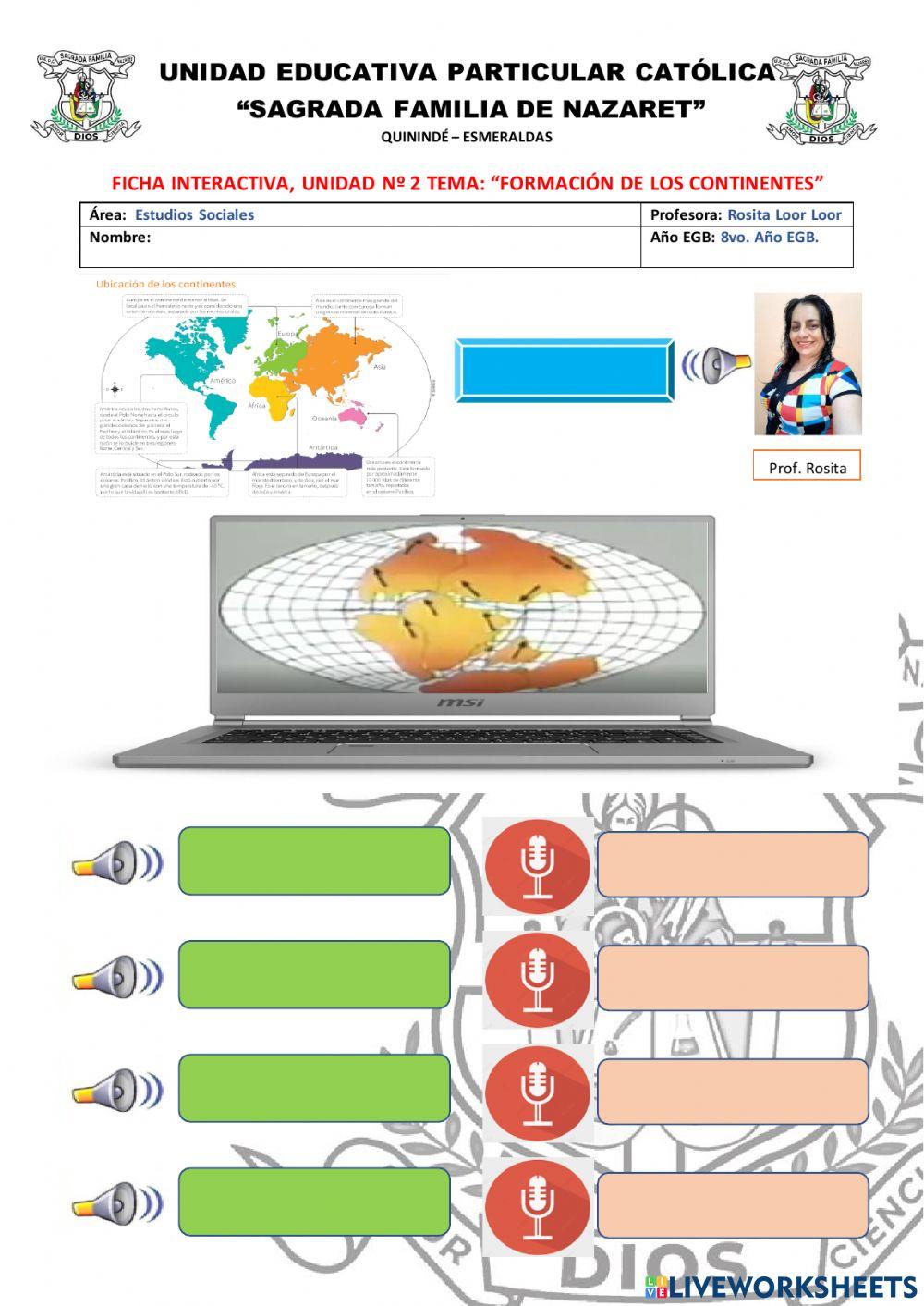 Ficha interactiva - Formación de los continentes.