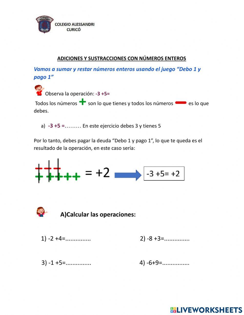 Adición y sustracción con números enteros