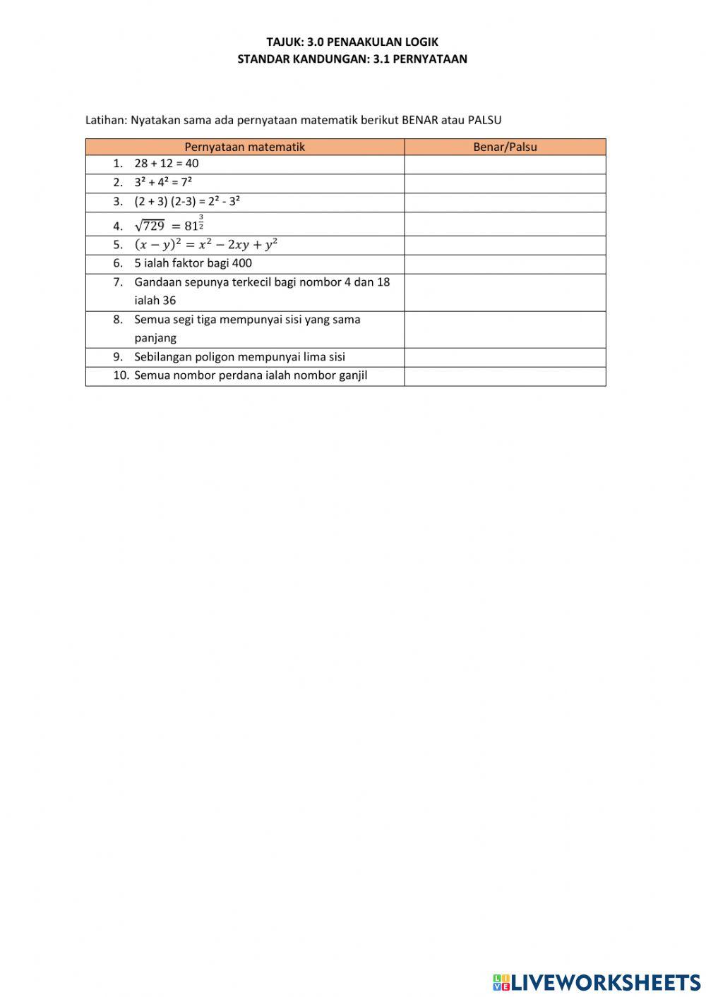 Pernyataan matematik