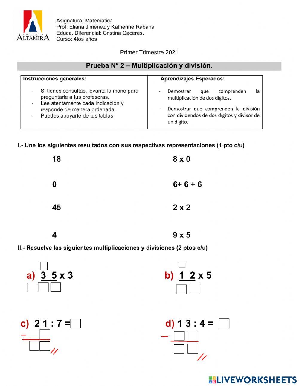 Prueba de division y multiplicación