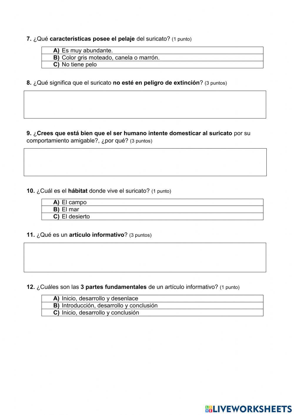 Evaluación comprensión lectora cuarto