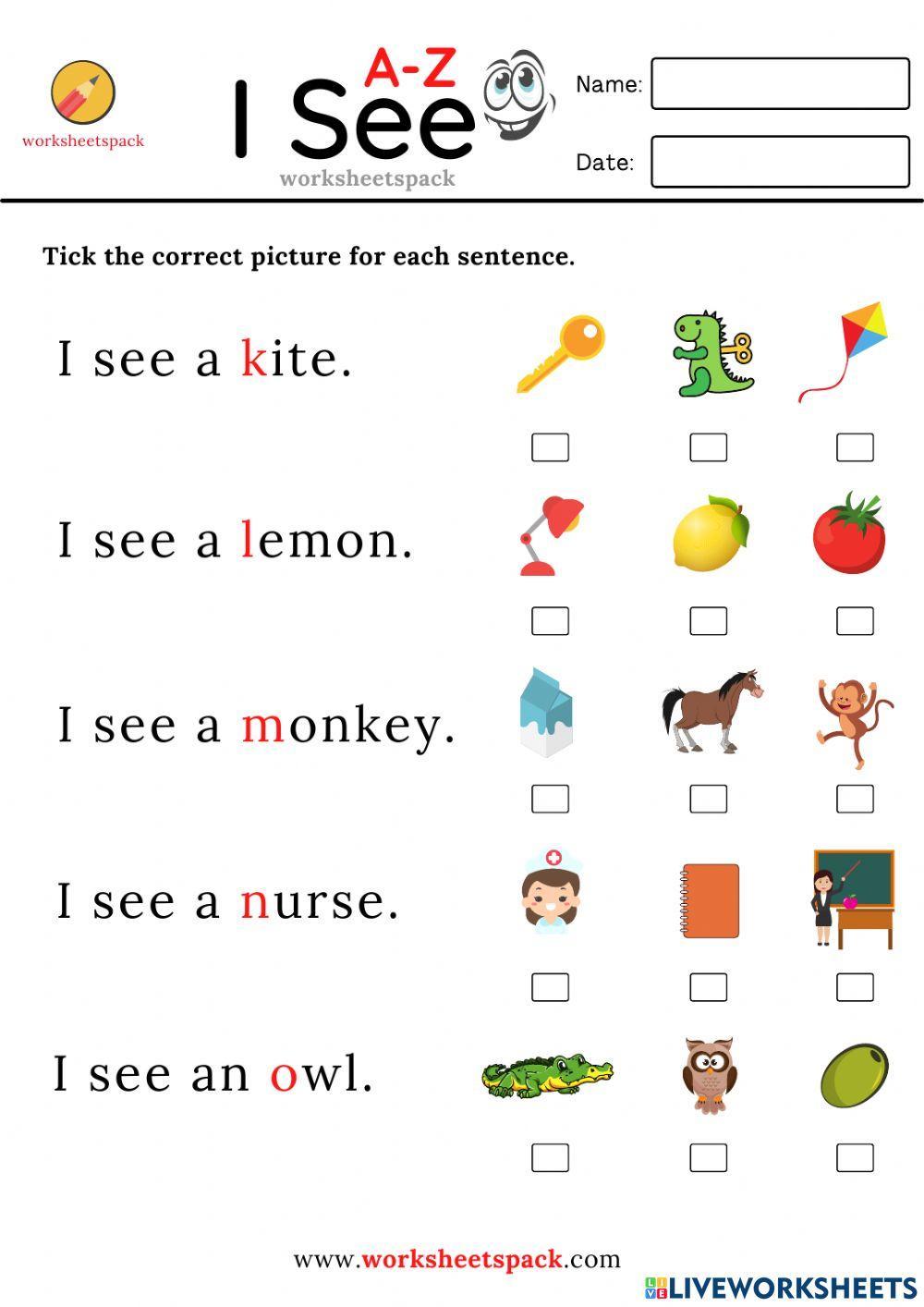 I see sentences A to Z worksheets