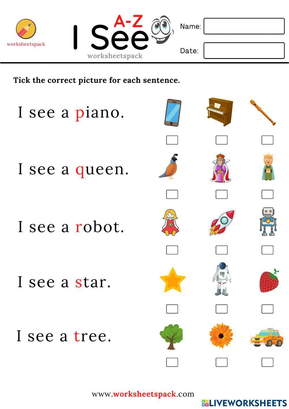 I see sentences A to Z worksheets