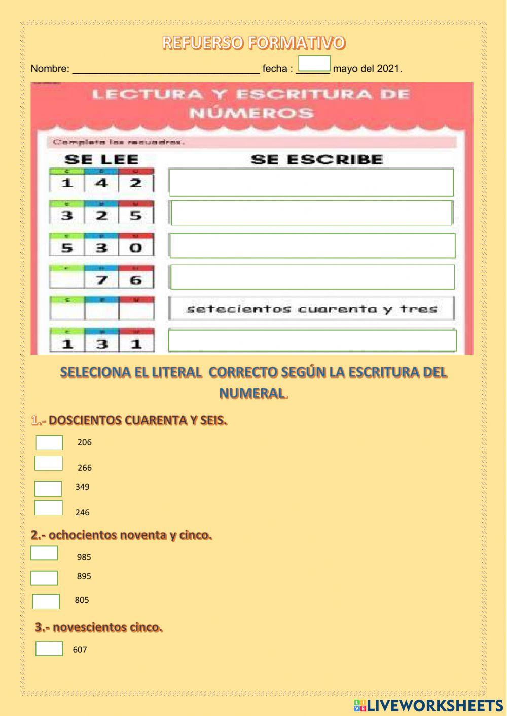 Identificar cantidades: escritura y lectura