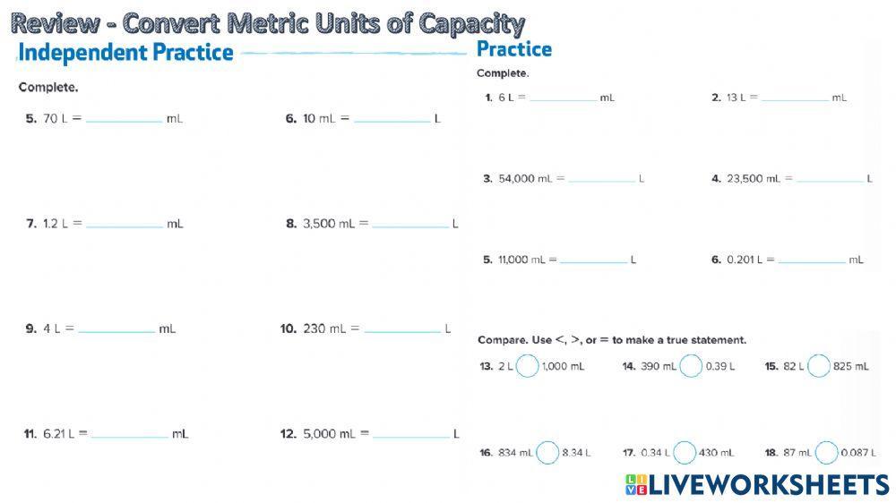 Review Convert Metric Units of Capacity