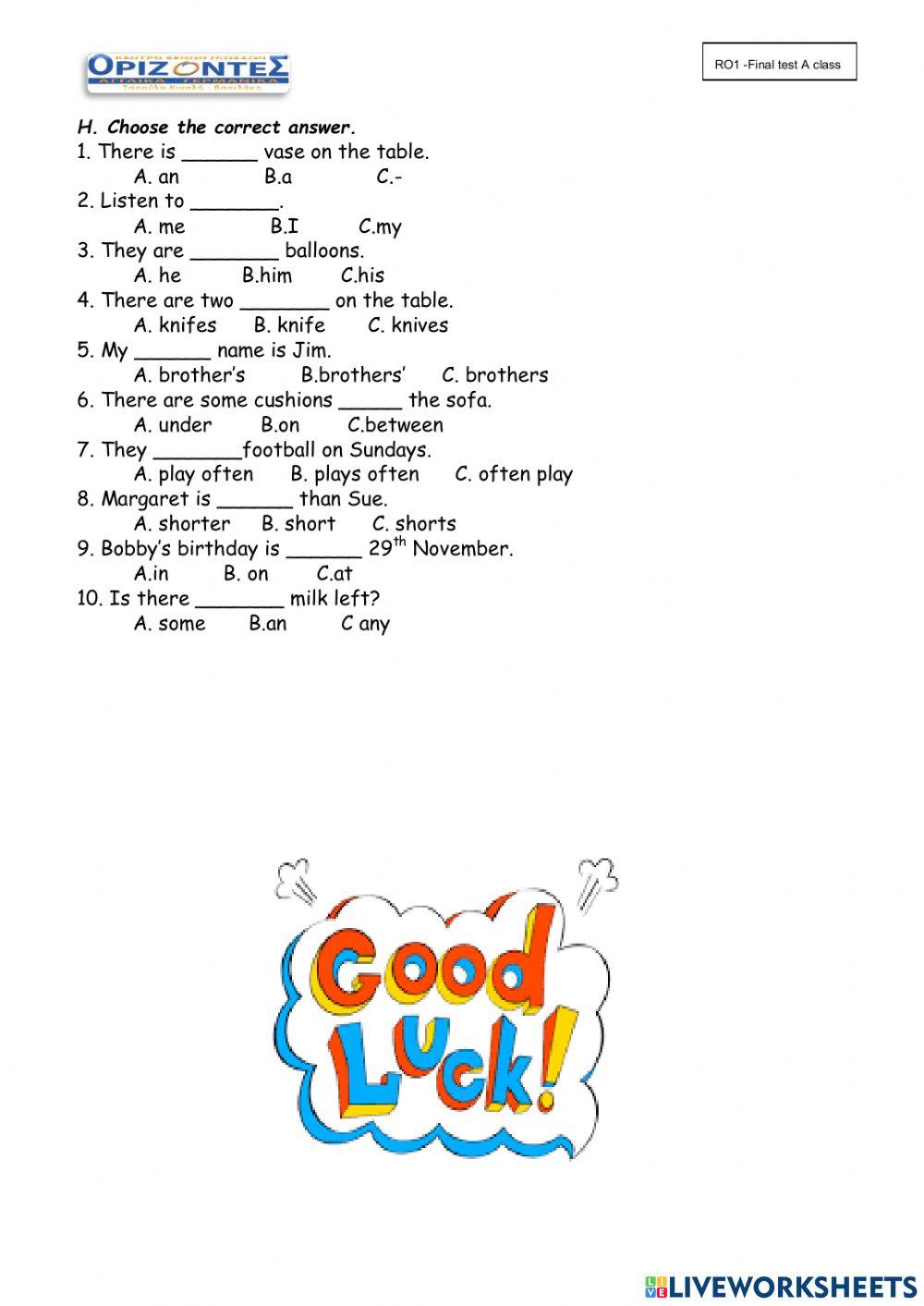 Right on 1! - FINAL TEST- Aclass