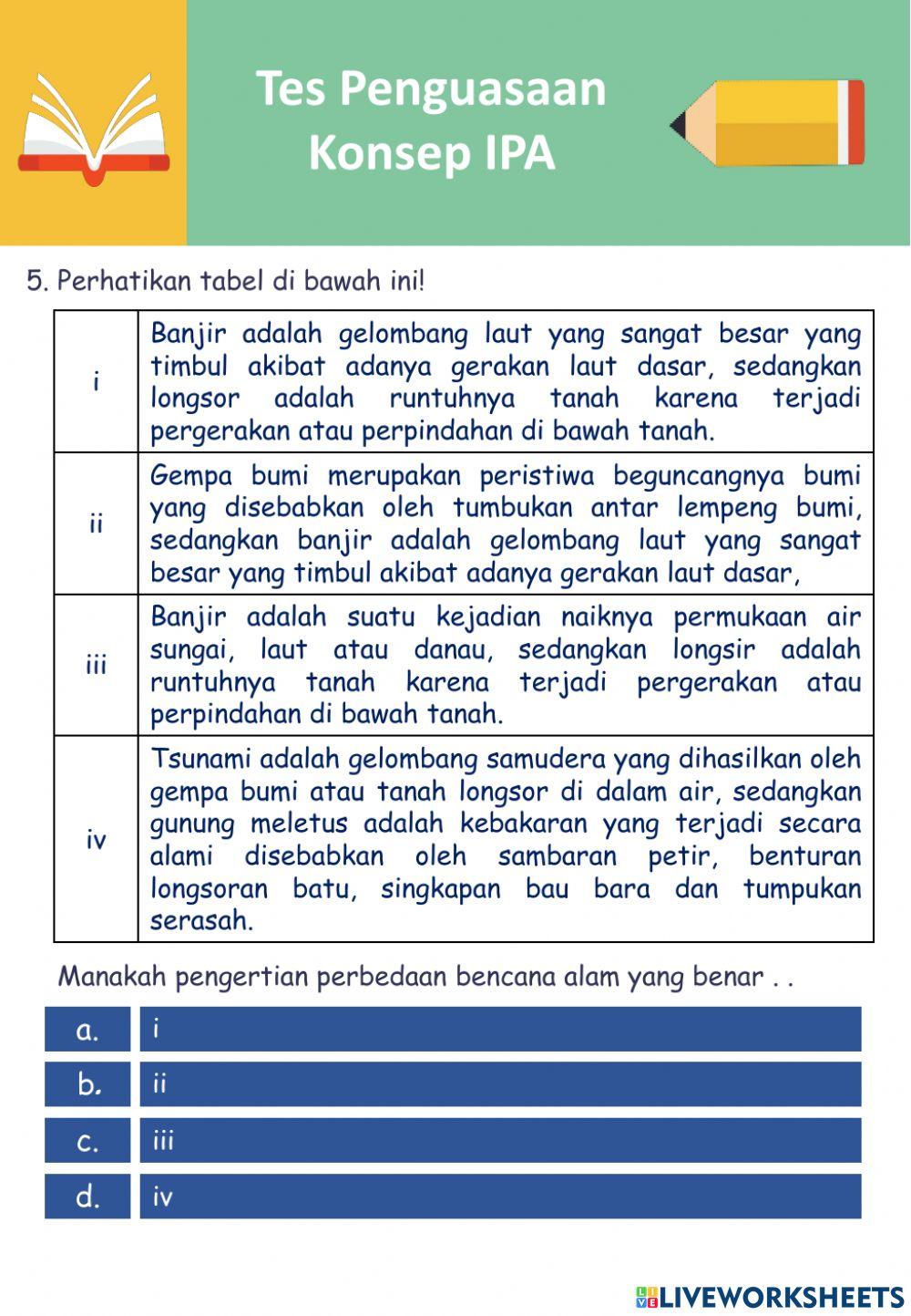 Tes Penguasaan Konsep worksheet | Live Worksheets