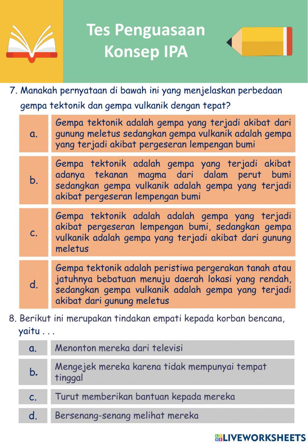 Tes Penguasaan Konsep worksheet | Live Worksheets