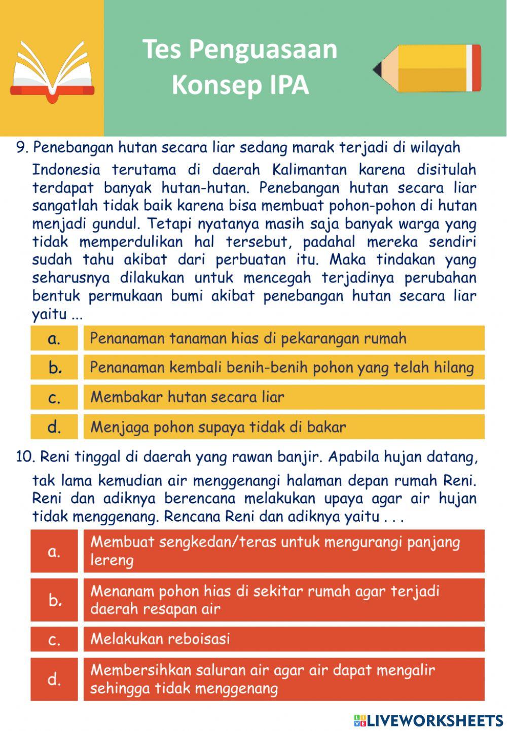 Tes Penguasaan Konsep worksheet | Live Worksheets
