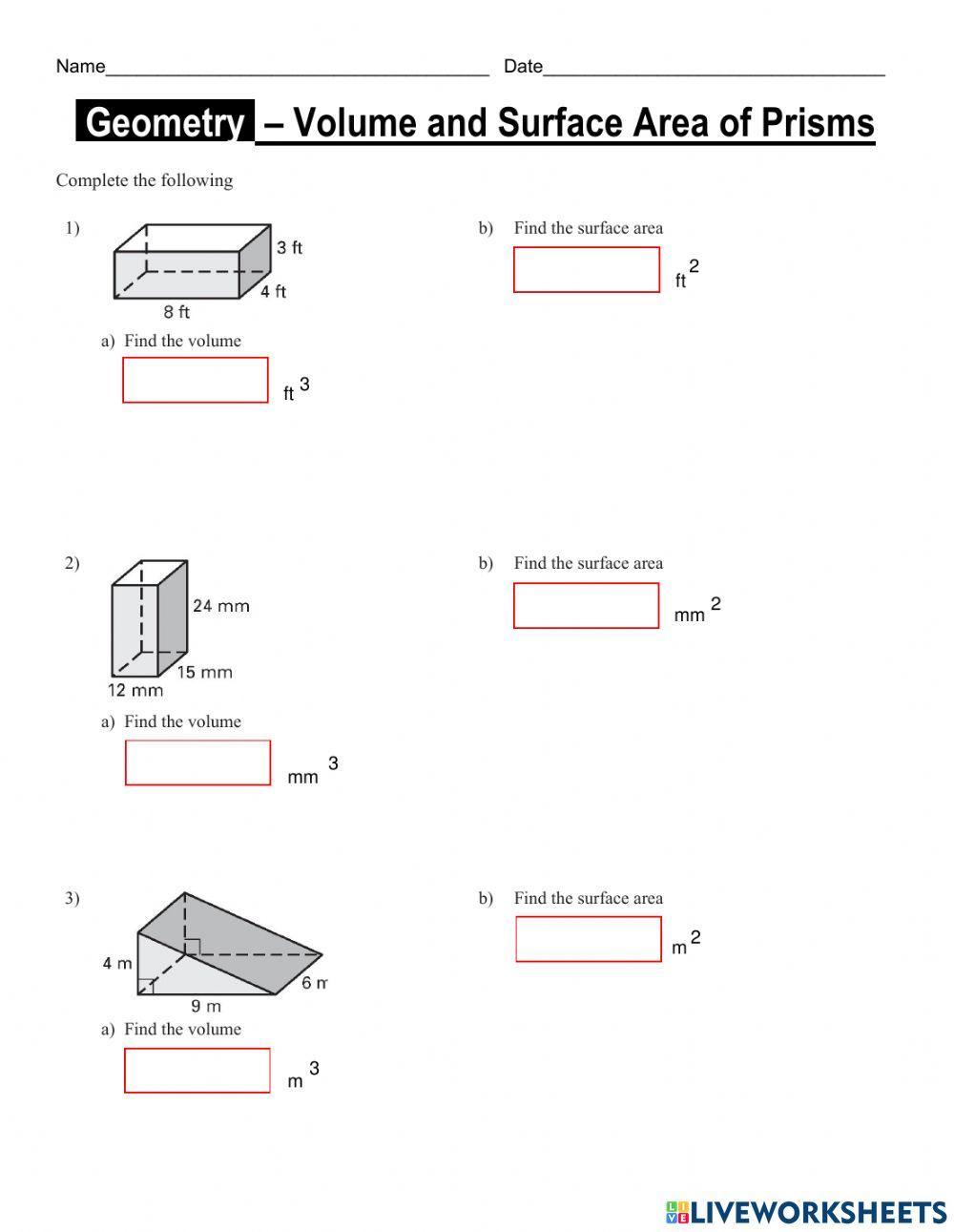 Volume and Surface Area Volume and Surface Area