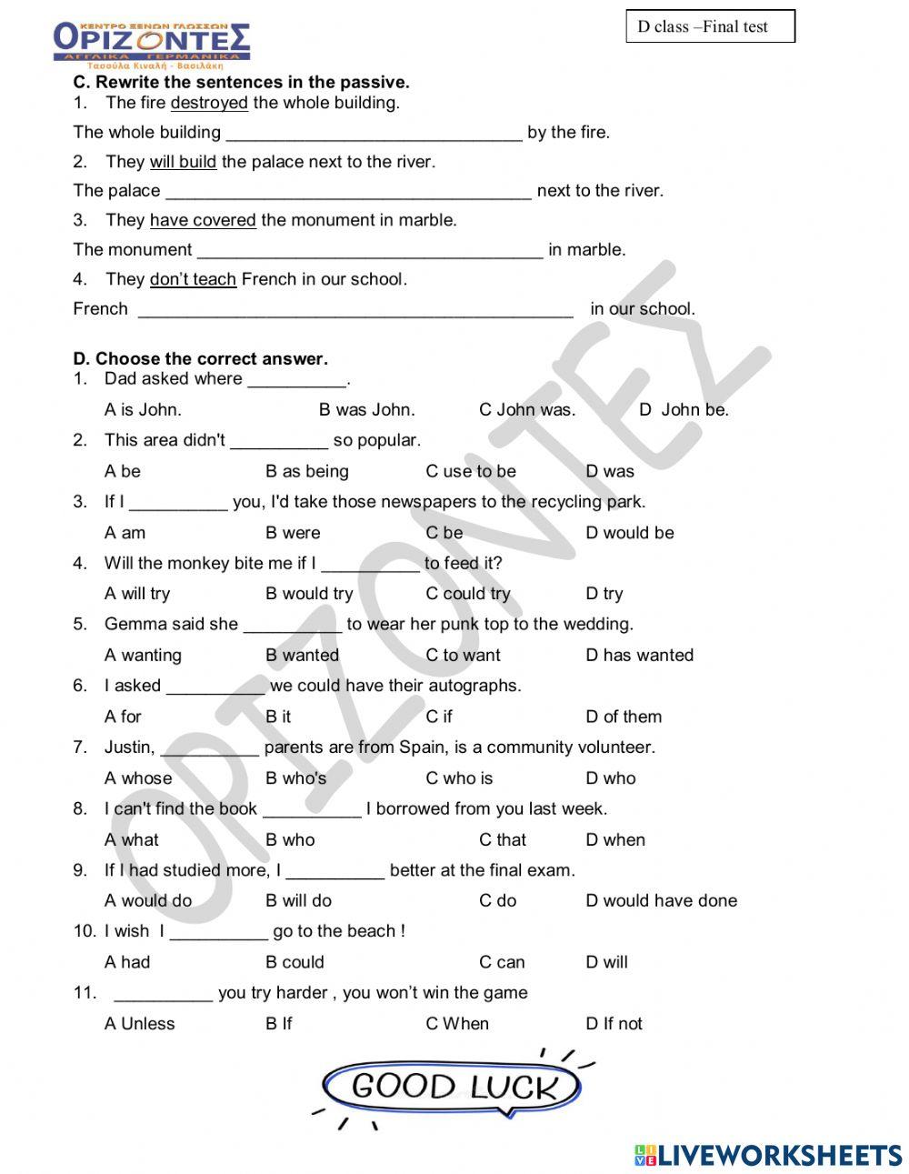 Access 4 -FINAL TEST- D class