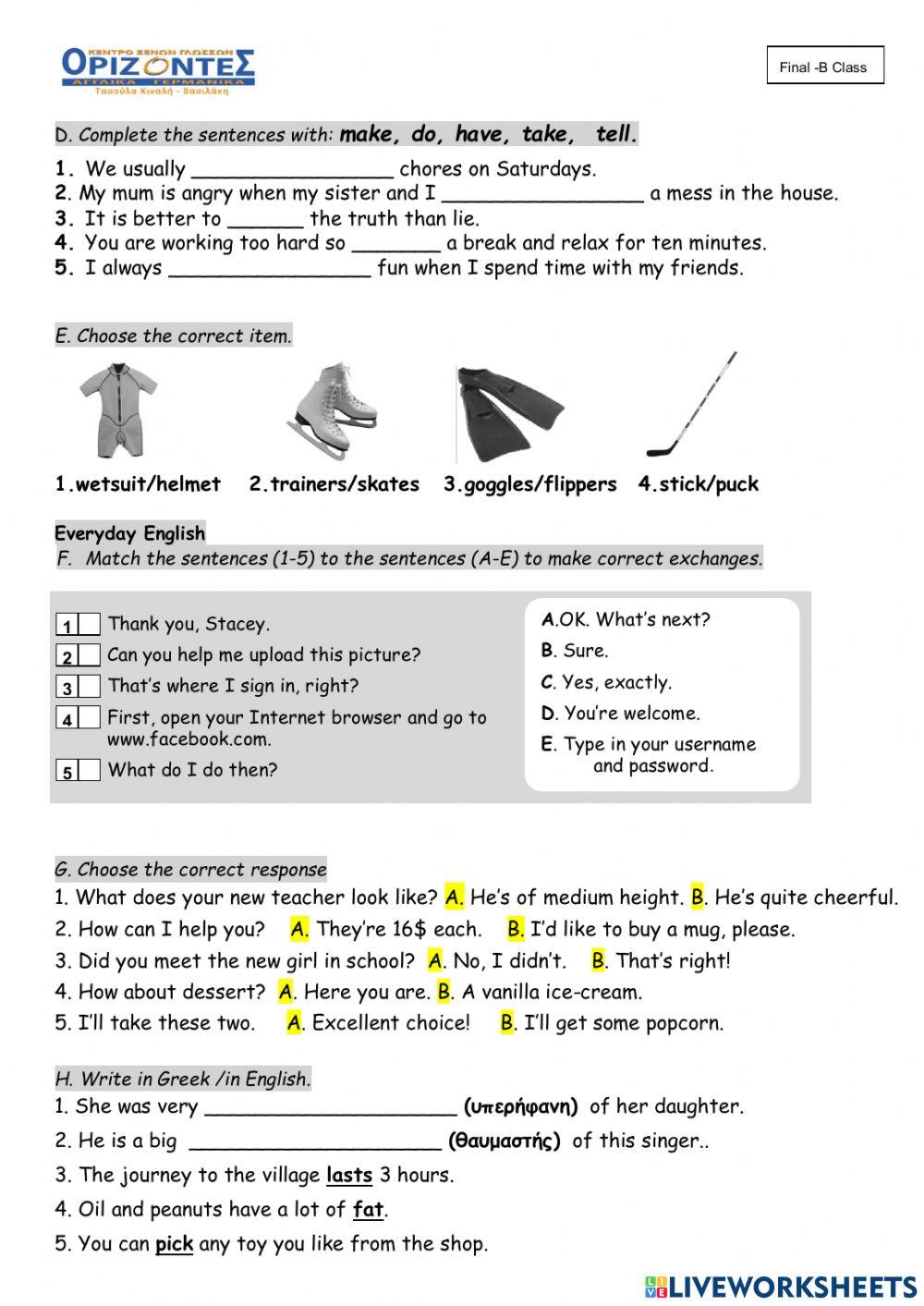 Right on 2! - FINAL TEST - B class