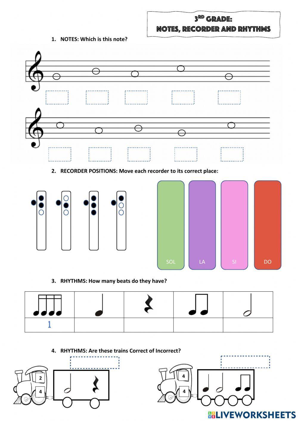Notes, recorder and rhythms