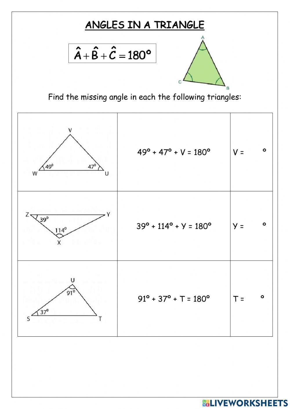 Angles in a triangle Angles in a triangle