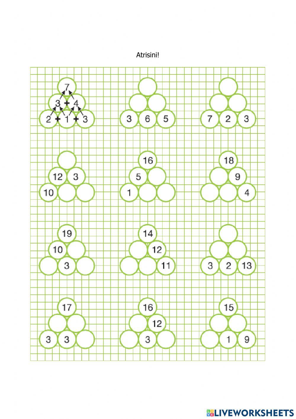 Viencipara skaitļu pieskaitīšana divcipara skaitļiem.