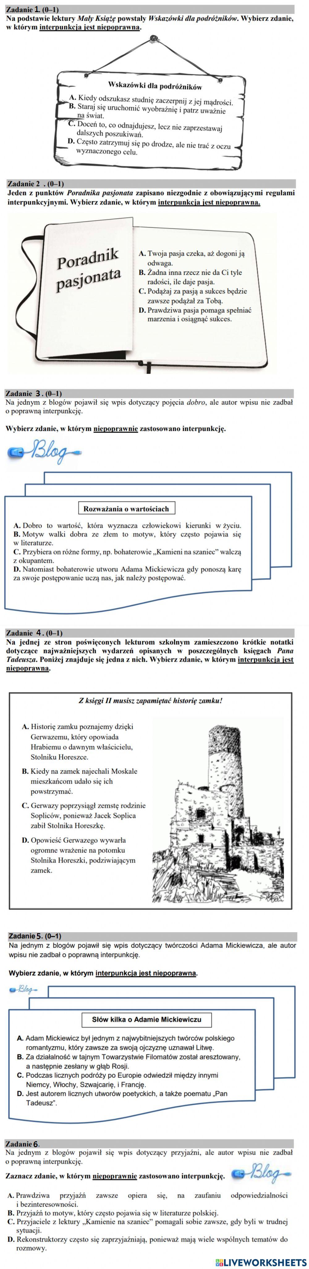 Interpunkcja - zadania egzaminacyjne