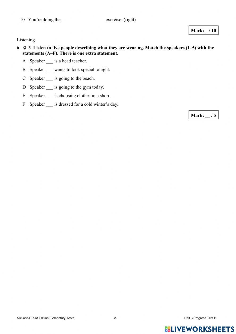Progress test unit 3