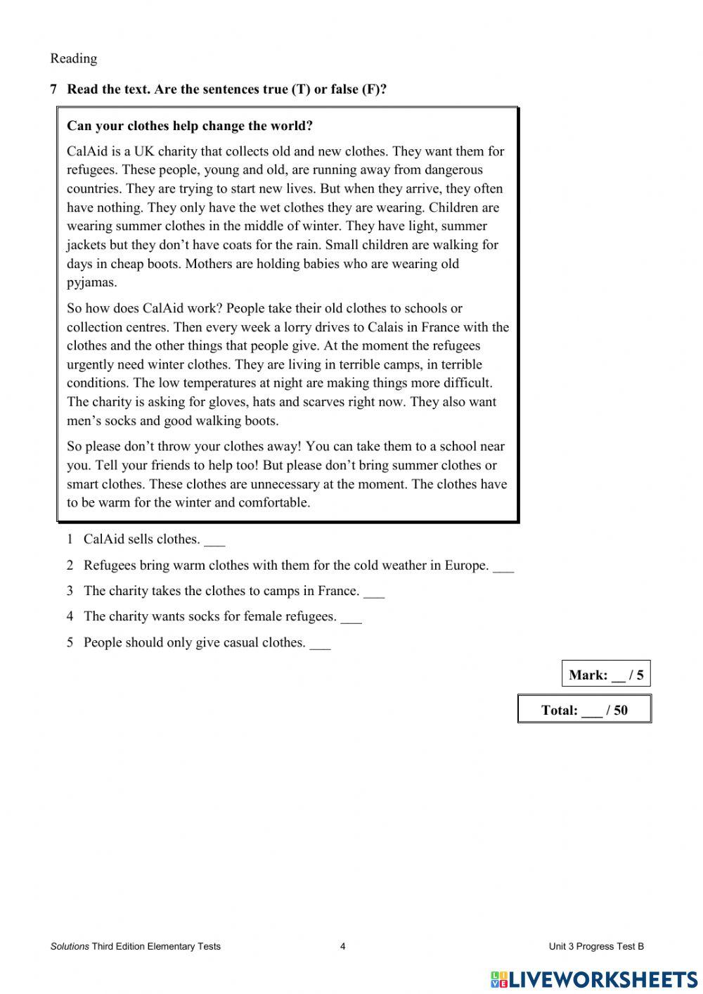 Progress test unit 3