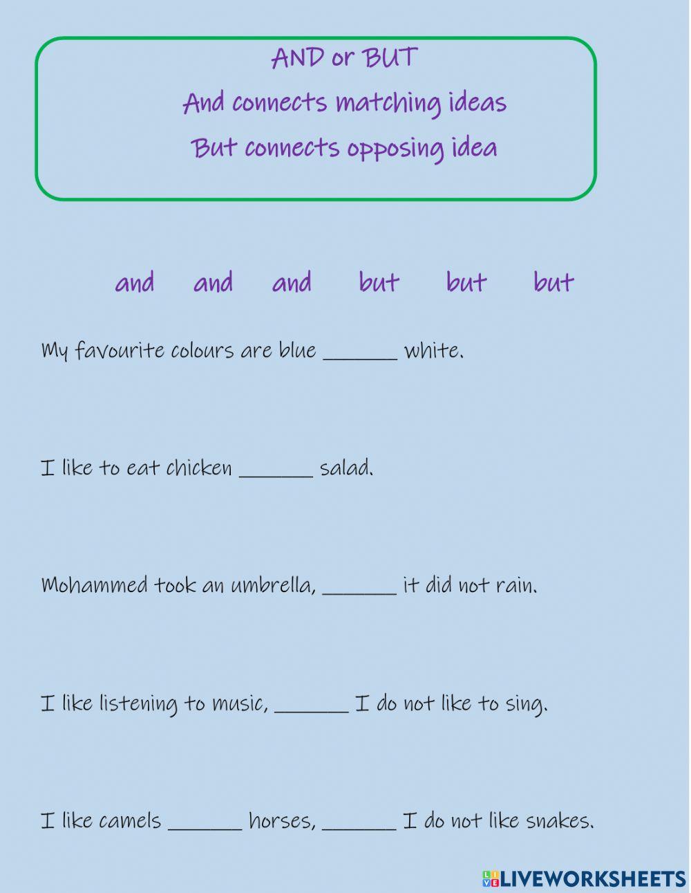 And or But interactive worksheet | Live Worksheets