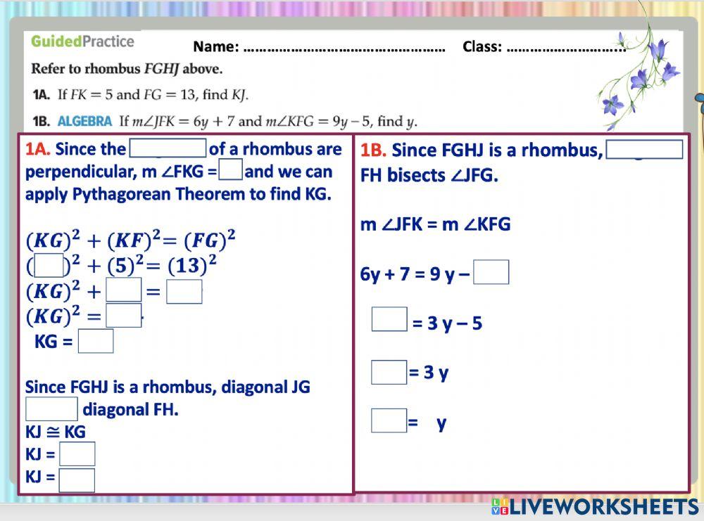 Rhombi And Squares Worksheet