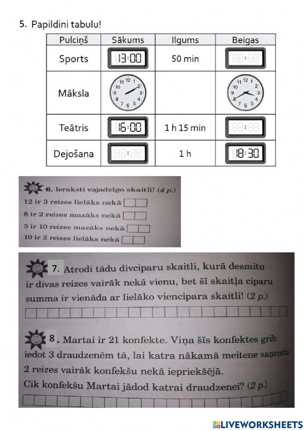 Matemātika - ģeometrija, mēri, nestandarta uzd.