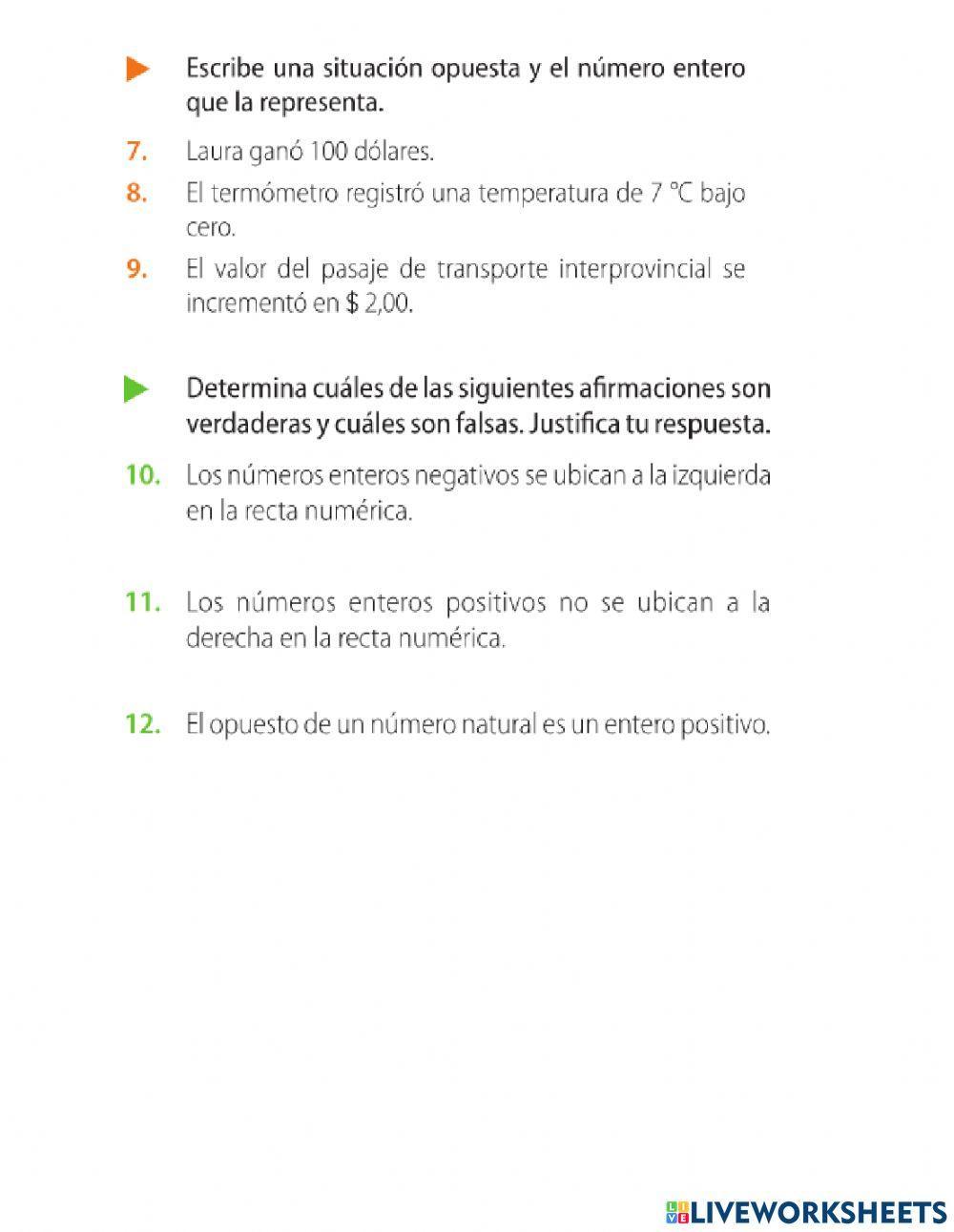 Números enteros actividad 1