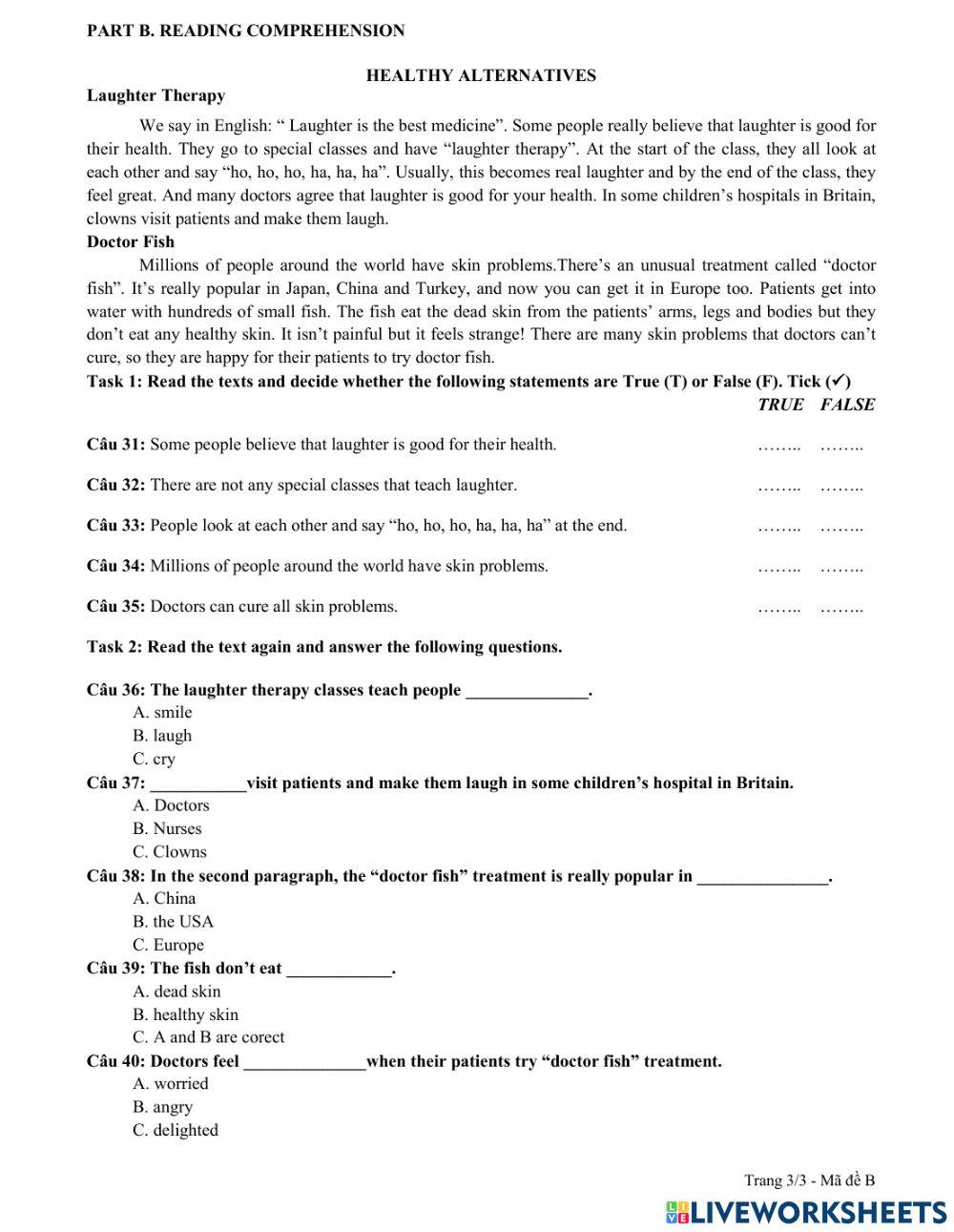 Bài kiểm tra 1 tiết Anh văn 1