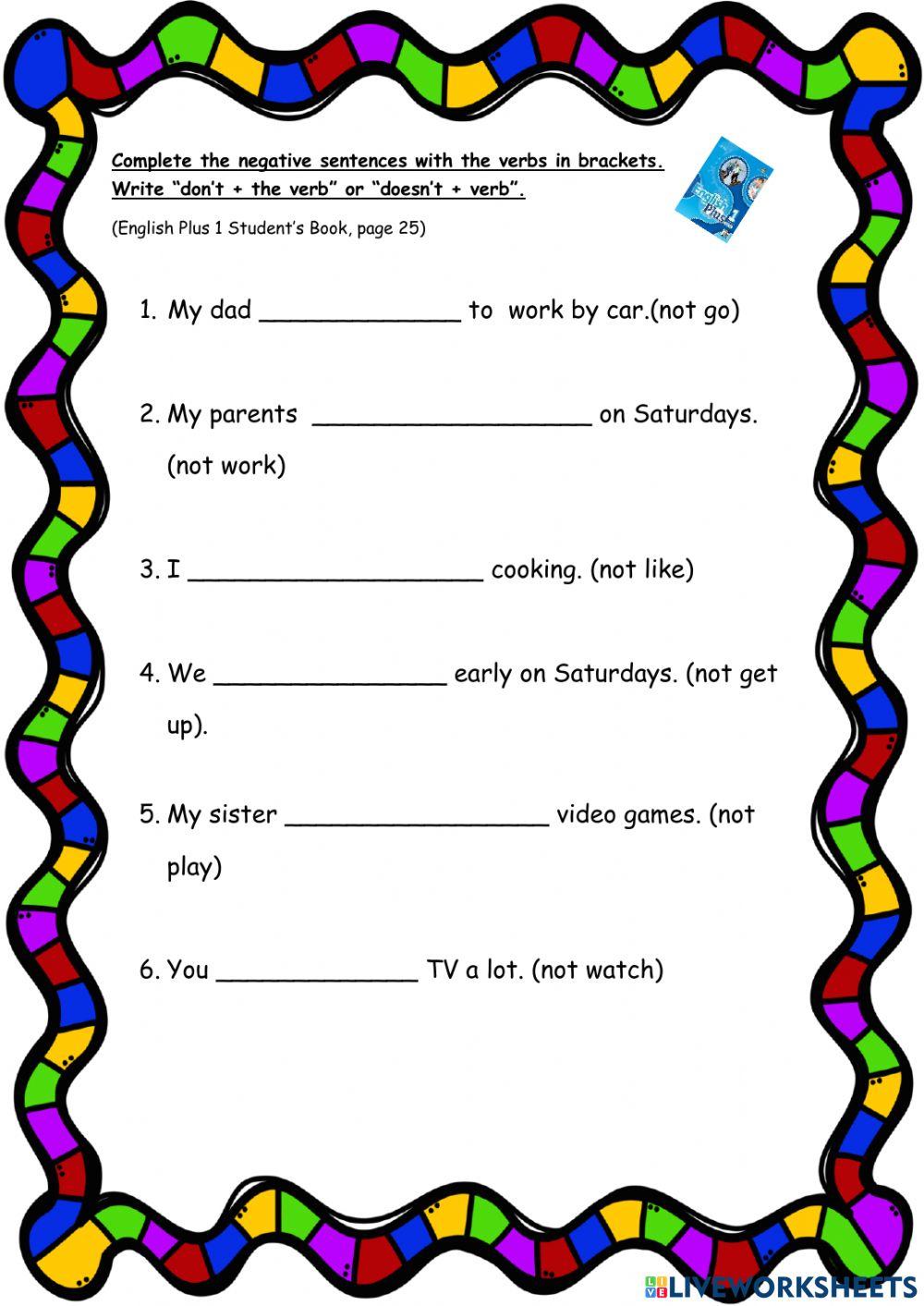Year 5 Negative sentences
