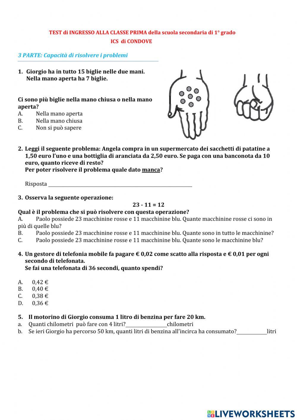 Verifica ingresso secondaria 3 parte
