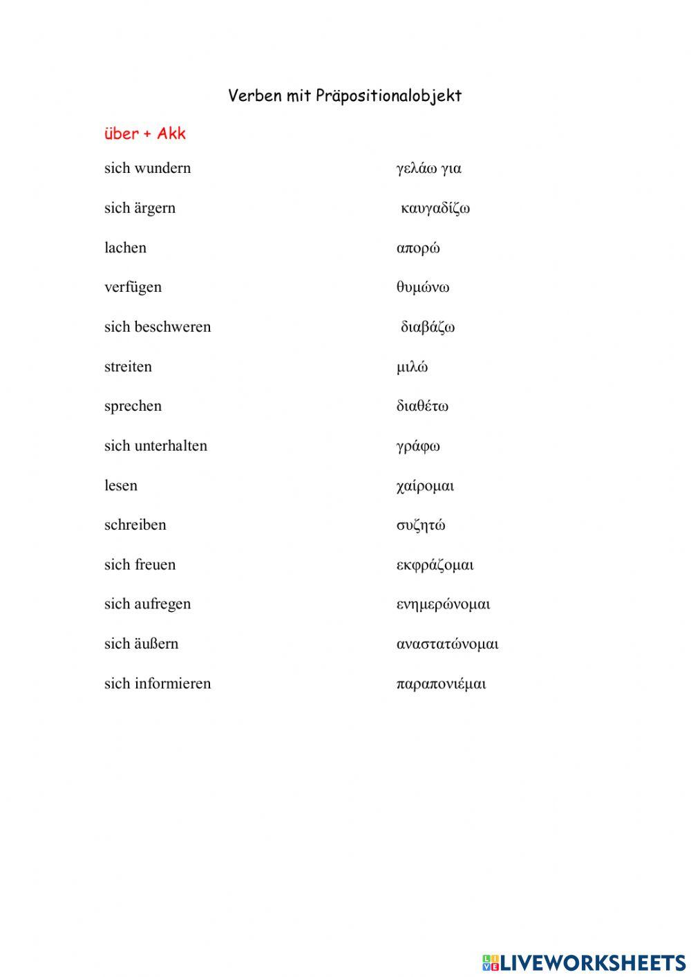 Verben mit Präpositionalobjekt über +Akk