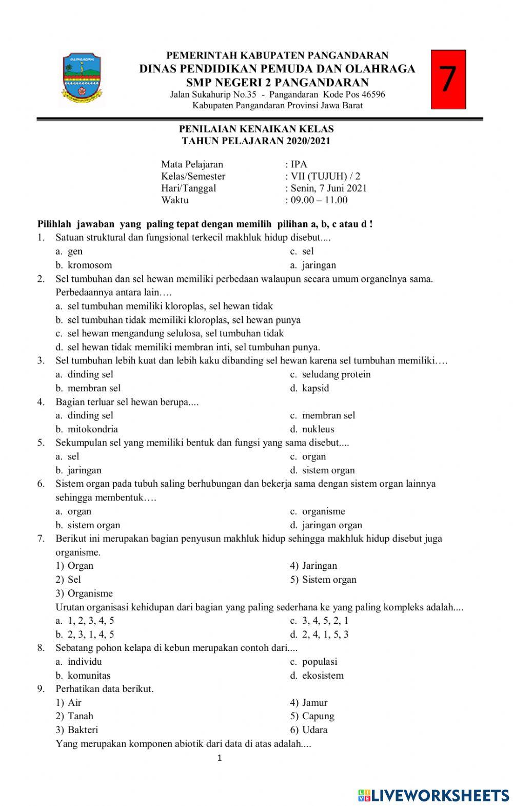 Pkk ipa kelas 7 2021