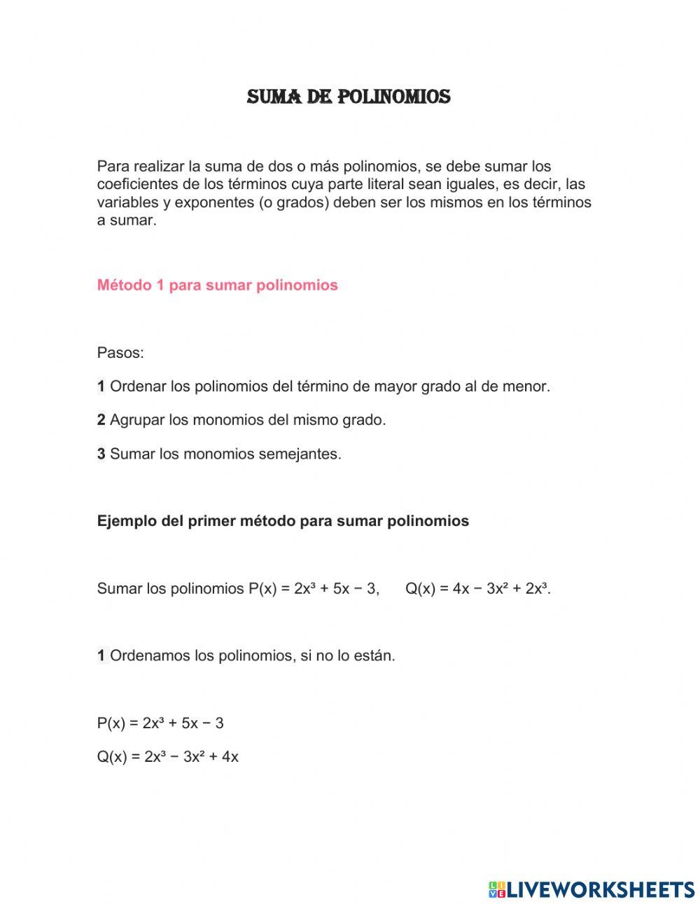 Teoria operaci0ones de polinomio