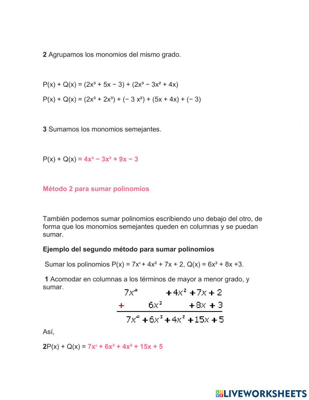 Teoria operaci0ones de polinomio