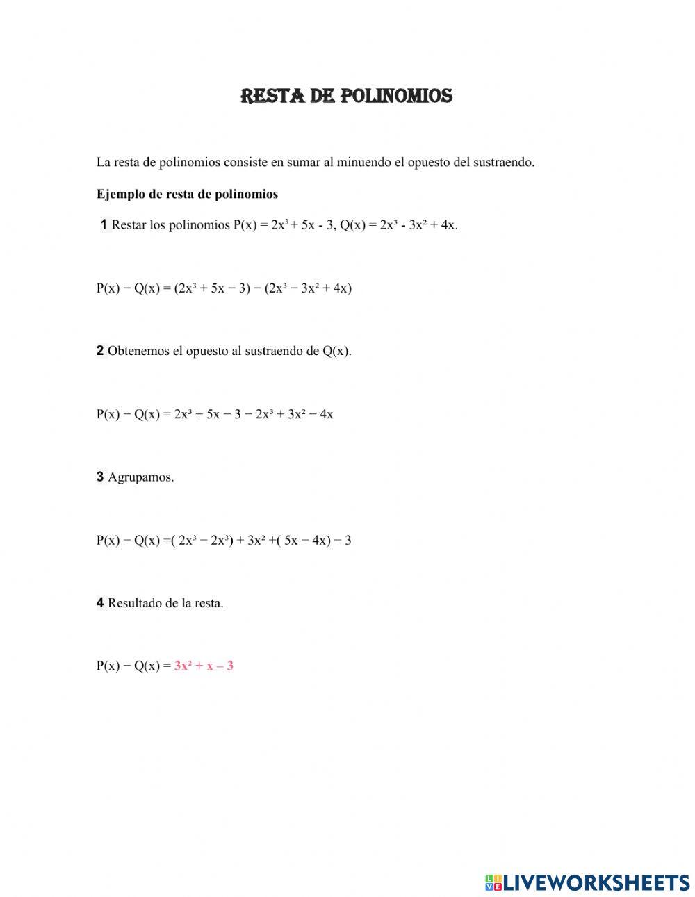 Teoria operaci0ones de polinomio