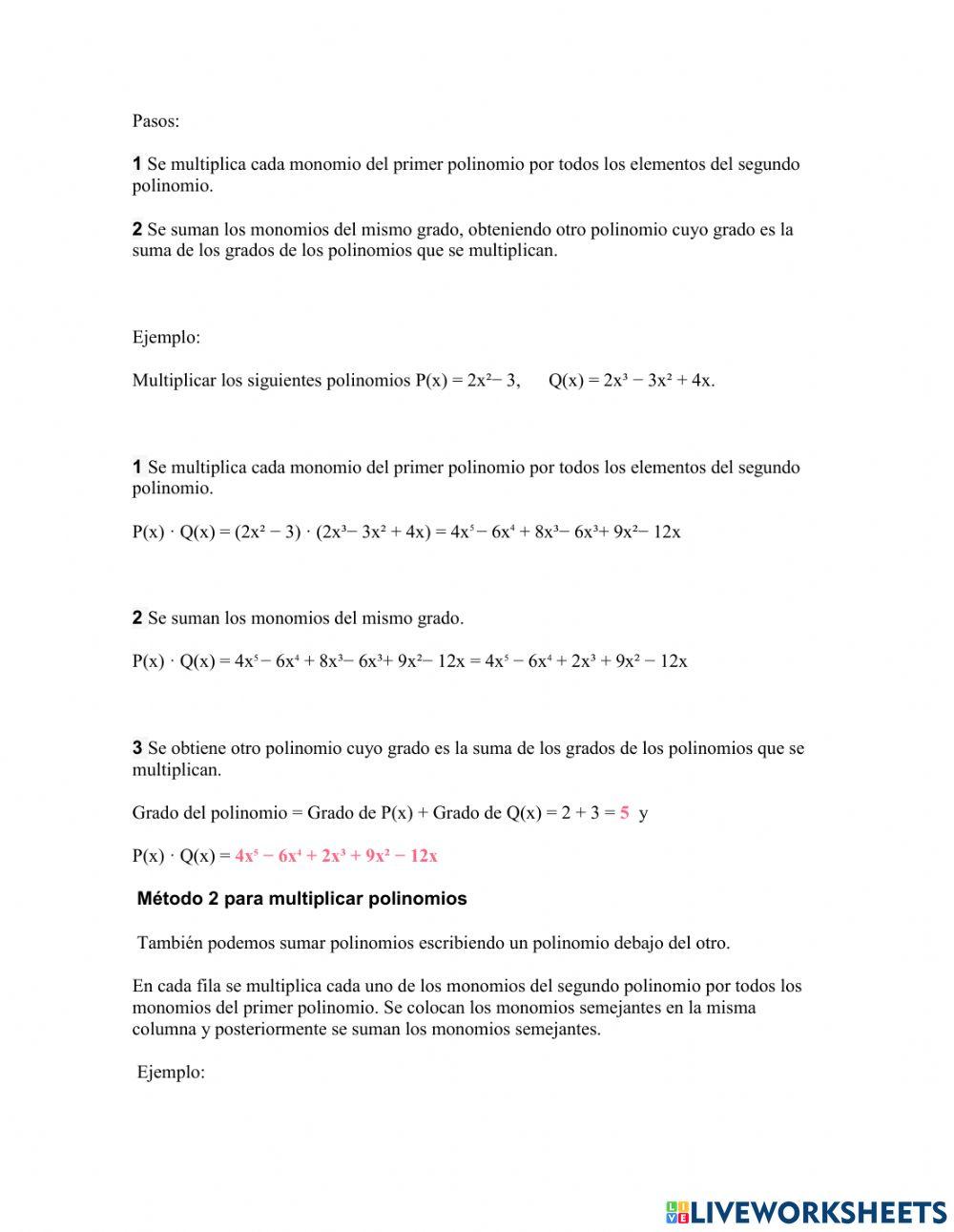 Teoria operaci0ones de polinomio