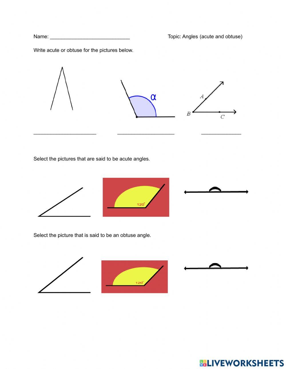 Angles activity for 13 Live Worksheets