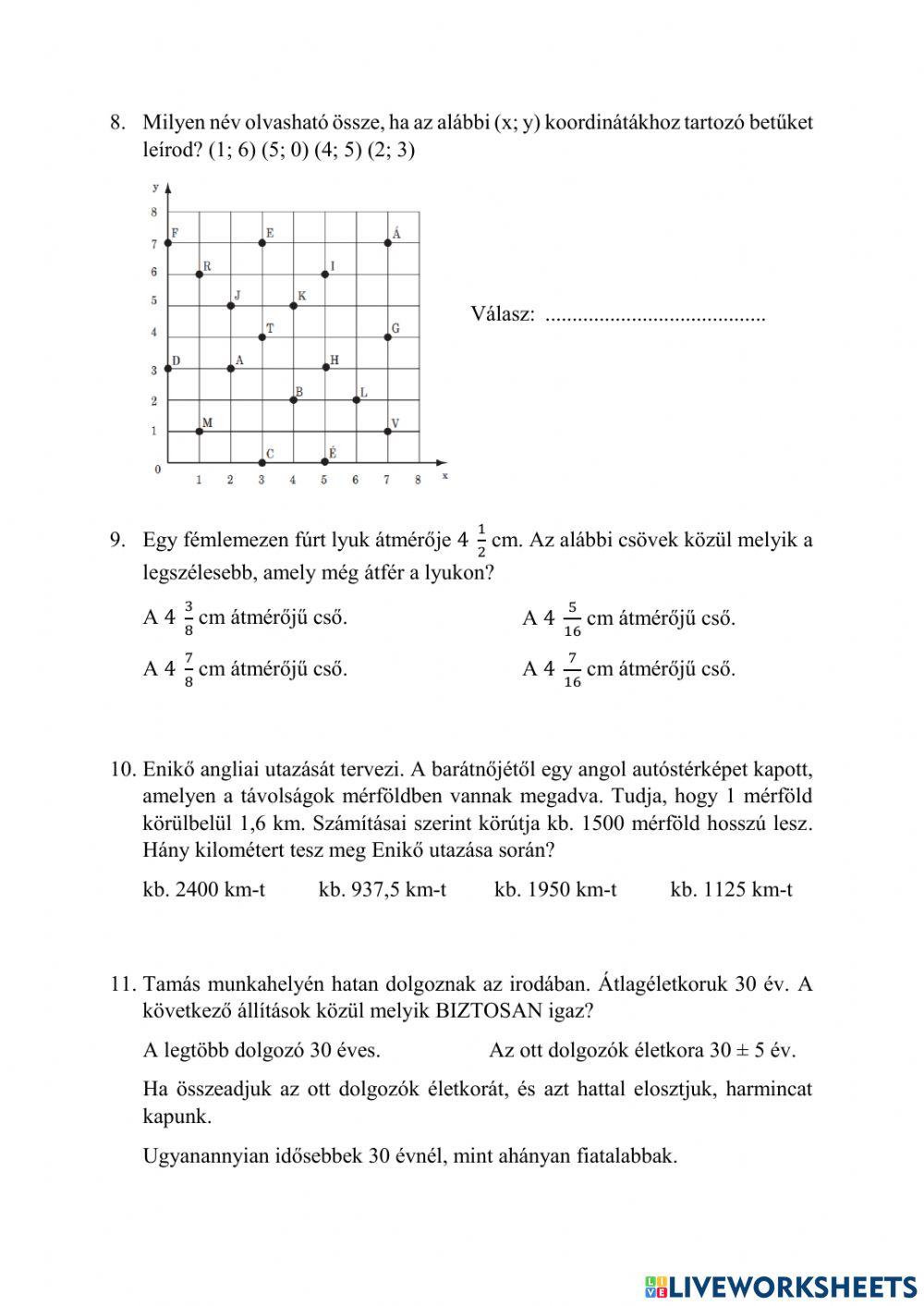 Kompetenciamérés 6. évfolyam 2004.2