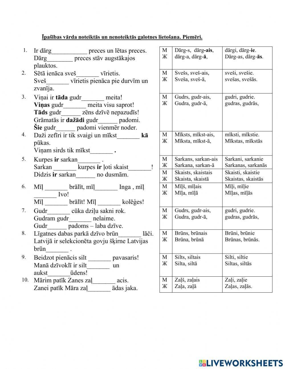 Īpašibas vārda noteiktā-nenoteiktā galotne