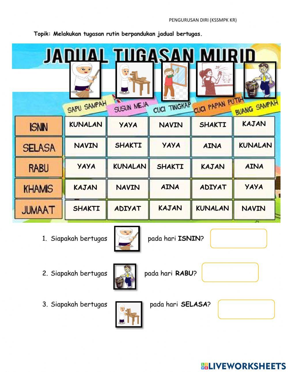 Tugasan rutin berpandukan jadual bertugas