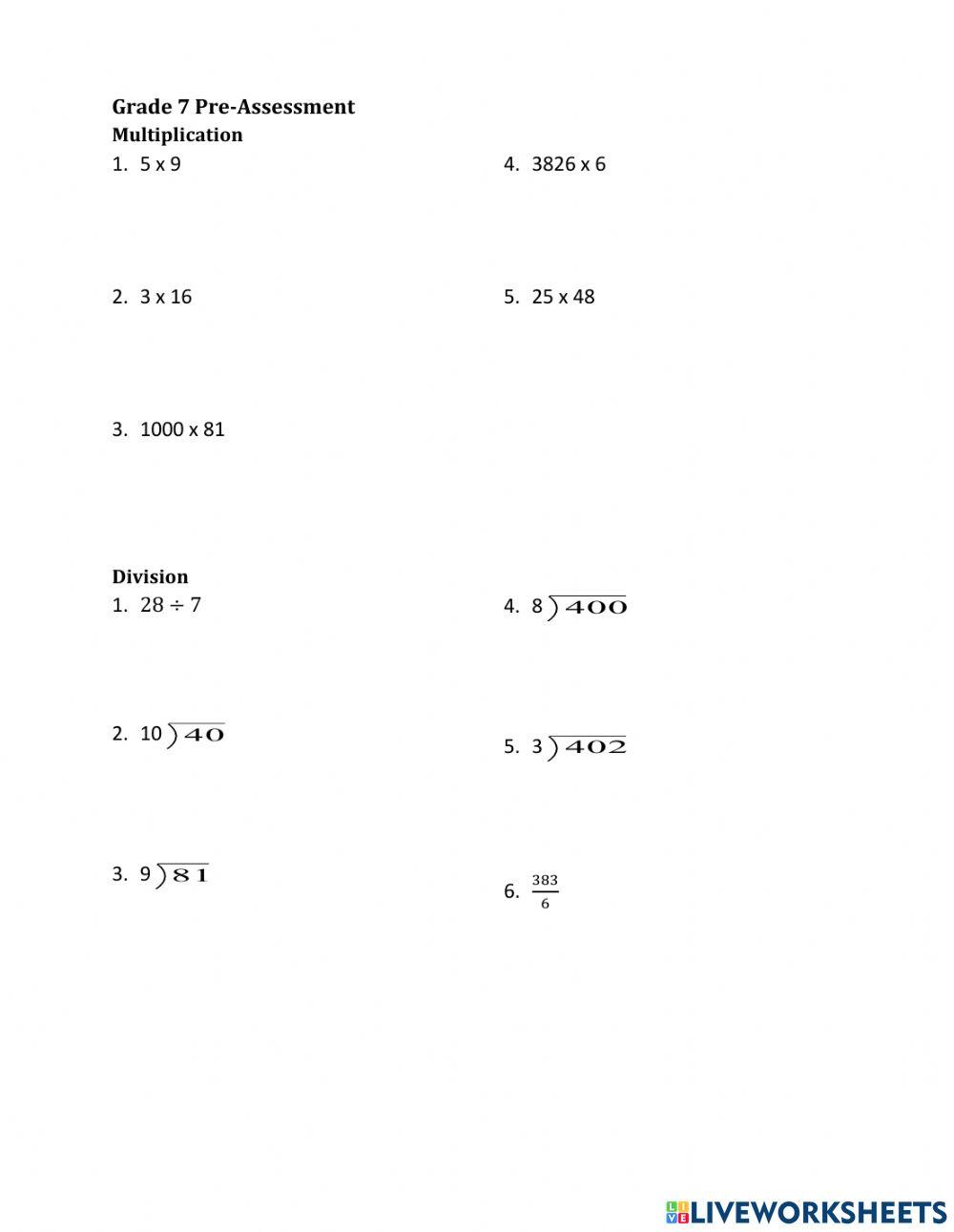 Grade 7 math Diagnostic Test - 2