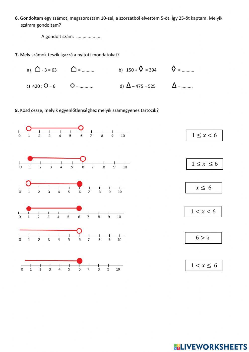Összefüggés, nyitott mondat, sorozat, diagram