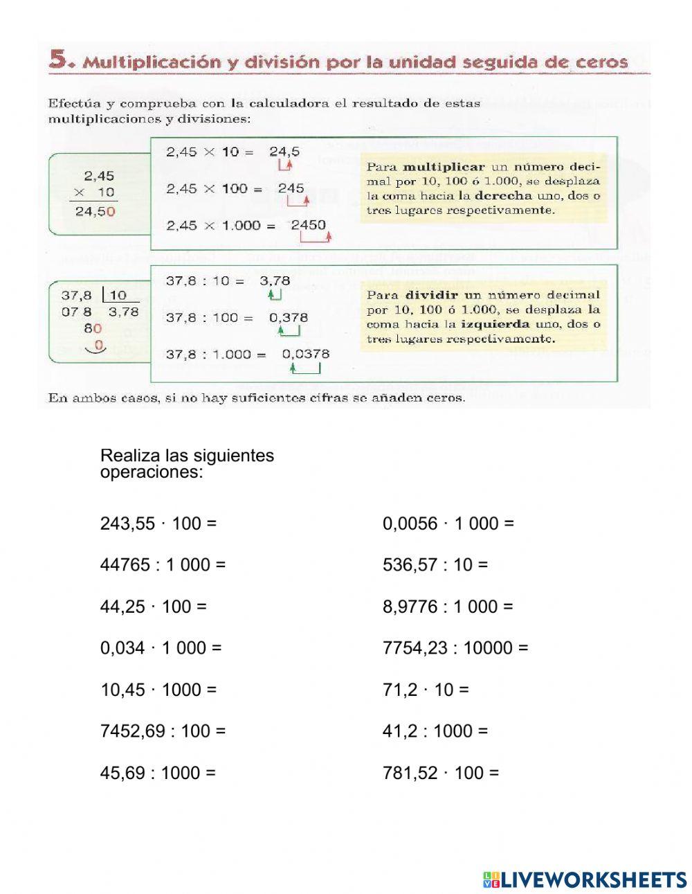 Multiplicación y división de potencia de 10