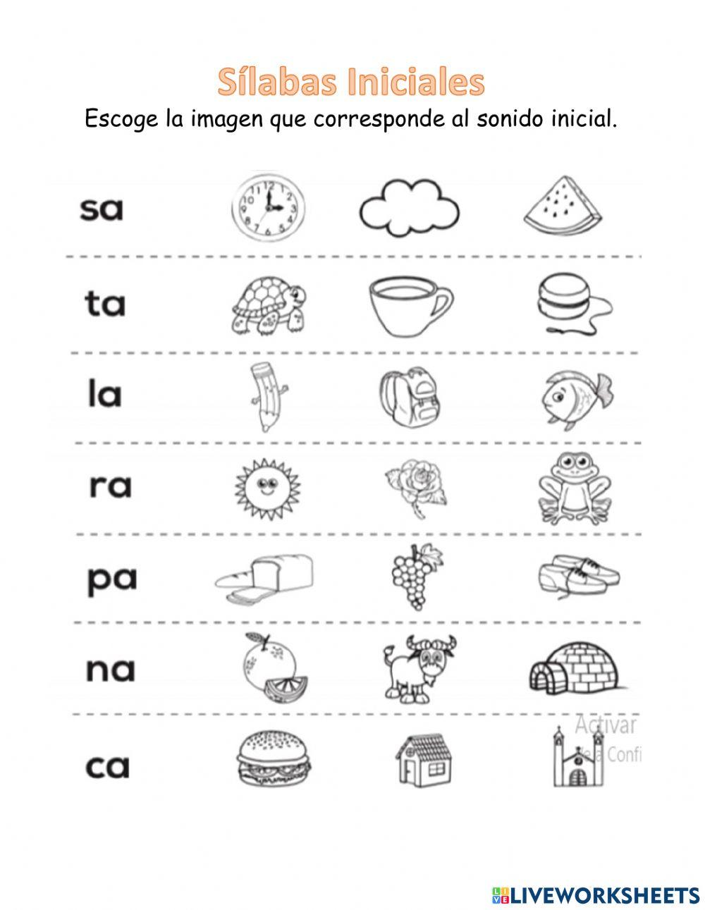 Sílabas iniciales | Live Worksheets