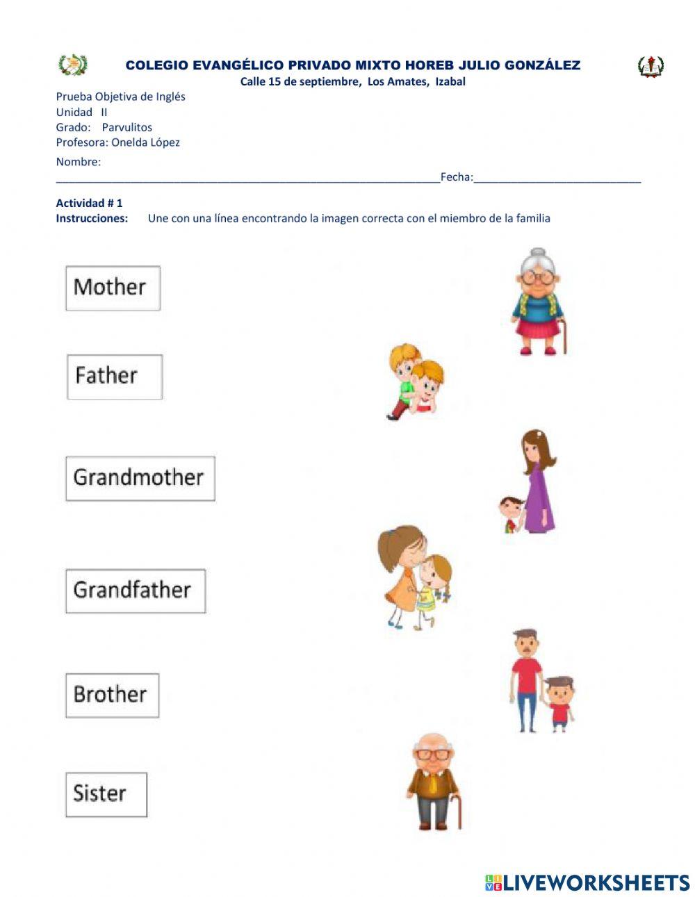 Evaluación de Ingles, My Family online exercise for