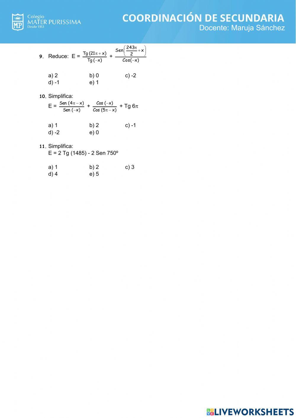 Reducción al primer cuadrante II