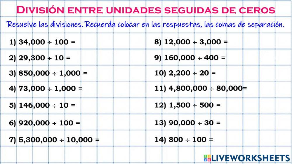 Divisiones entre unidades seguidas de ceros