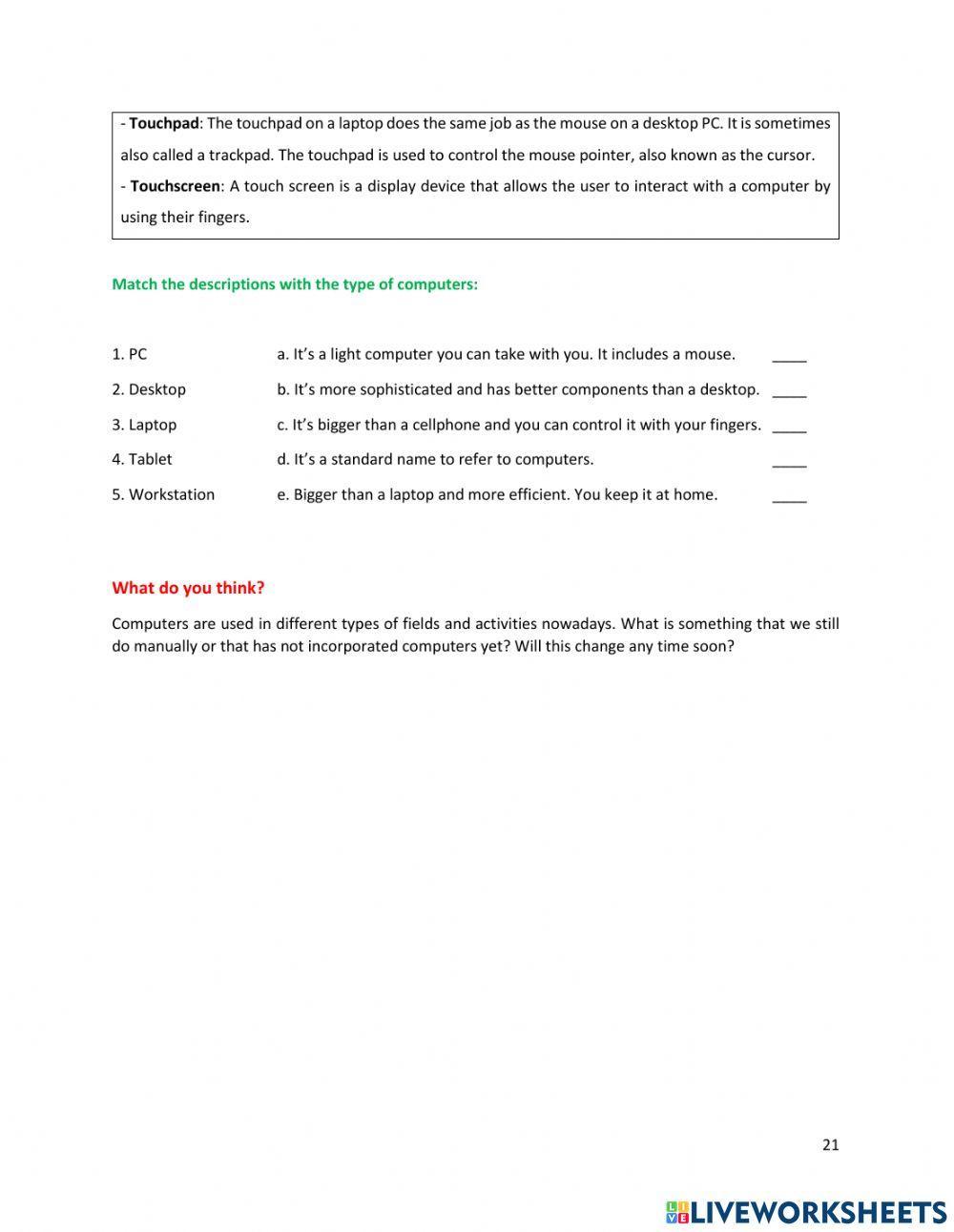 Unit 3 - computers worksheet | Live Worksheets