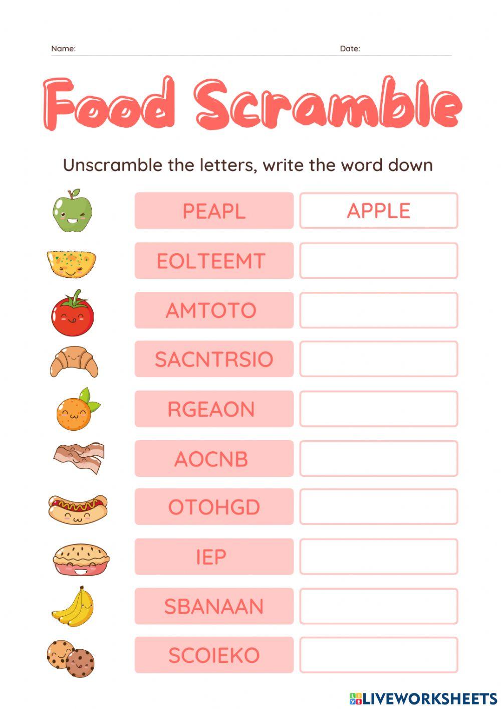 Healthy Foods Unscramble